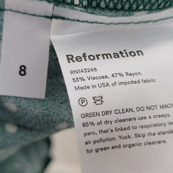 Reformation BEATRICE FIT & FLARE DRESS in Green Polka Dot 8 - Picture 4 of 8